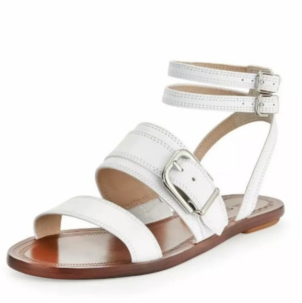 Via Spiga Sedana Sandals White Leather Buckle Size 7.5